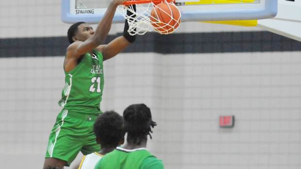 Tampa Catholic's Karter Knox throws down an alley-oop slam dunk.
